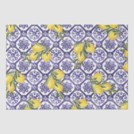 Papel De Seda Citrus Lemon Blue Portugal Tile Mediterráneo