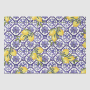 Papel De Seda Citrus Lemon Blue Portugal Tile Mediterráneo