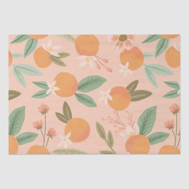 Papel De Seda Citrus tropical rosa floral (Anverso)