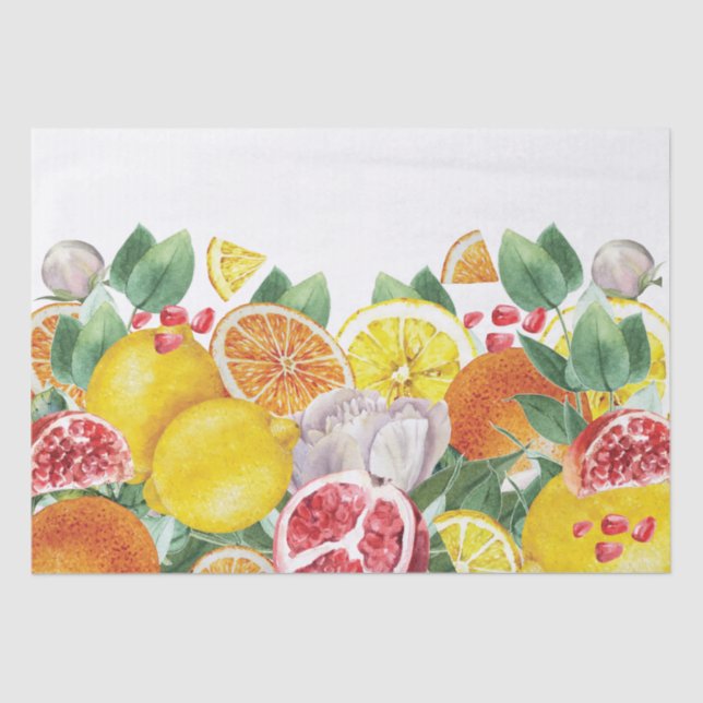 Papel De Seda Citrus Watercolor Boda Botánico (Anverso)