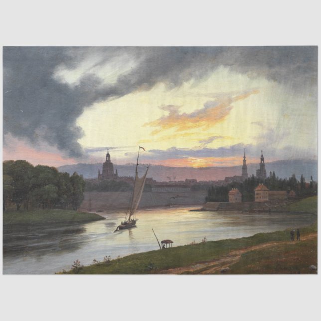 Papel De Seda Ciudad de Dresden al atardecer (Paisaje alemán) (Anverso)