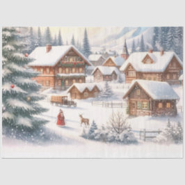 Papel De Seda Ciudad de Navidades acuarelas con nieve