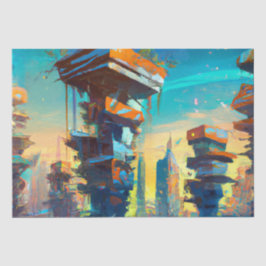 Papel De Seda Ciudad distópica futurista, pintura generada por I