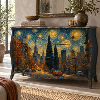 Papel De Seda Ciudad nocturna estrellada dorada