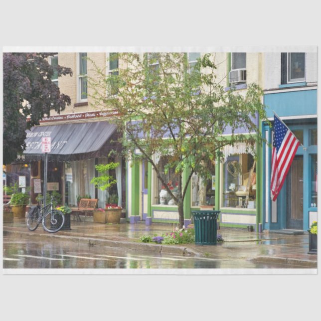 Papel De Seda Ciudad - Owego NY - En un día lluvioso (Anverso)