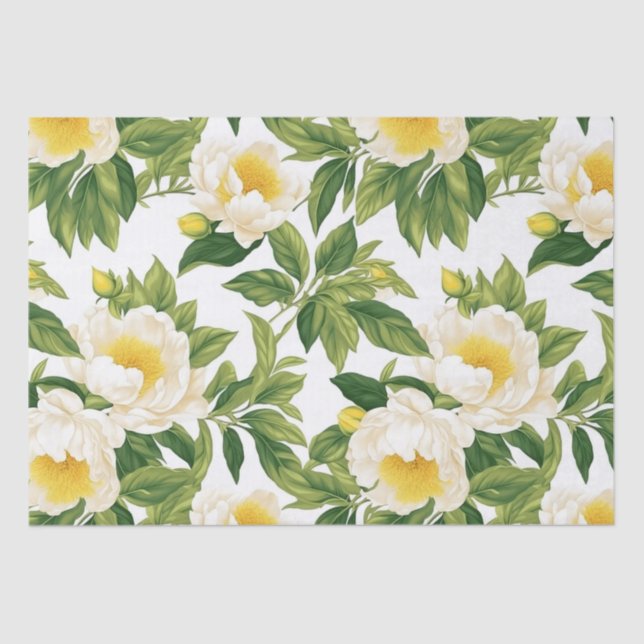 Papel De Seda Claire de Lune peonies blanca y amarilla (Anverso)