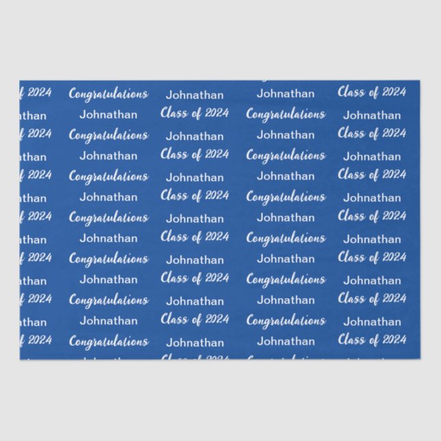 Papel De Seda Clase de 2024 Blue White Felicitaciones Grad Name (Anverso)