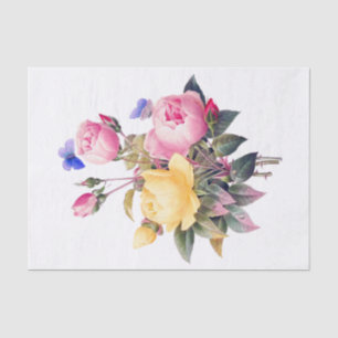 Papel De Seda Clásica Floral Rosa Amarilla Morada Mariposa