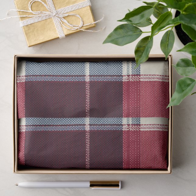 Papel De Seda Clásico Cuadro Azul y Rojo de Navidad (Regalo )