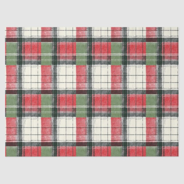 Papel De Seda Clásico cuadros verde y rojo desgastado (Anverso)