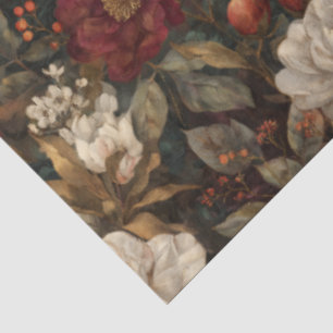 Papel De Seda Clásico floral invernal rojo y crema de Navidad
