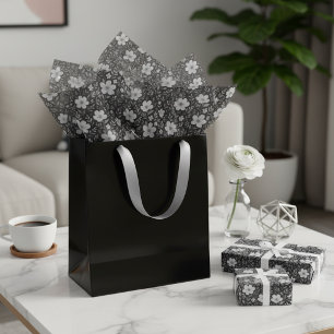 Papel De Seda Clásico Hojas Patrón de Arte Floral Sobre Gris Neg