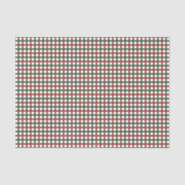 Papel De Seda Clásico Navidad Cuadros de Gingham Rojo y Verde (Anverso)