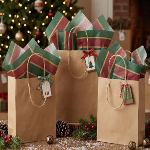 Papel De Seda Clásico Navidad Verde Y Rojo Con Recorte De Oro