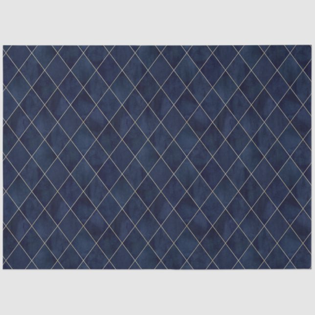 Papel De Seda Clásico Navy Blue Velvet Argyle Pattern Luxury (Anverso)