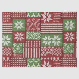 Papel De Seda Clásico Patchwork de Punto de Navidad - Rojo, Verd