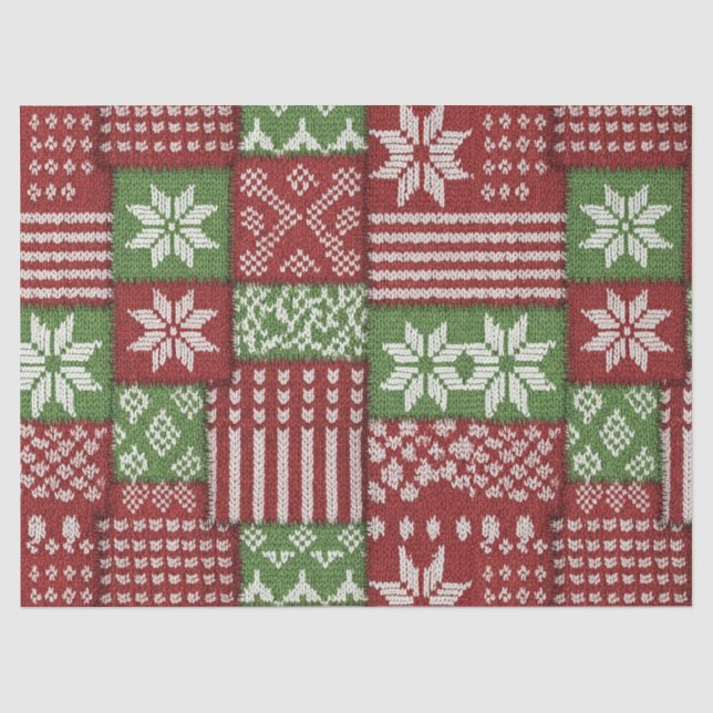 Papel De Seda Clásico Patchwork de Punto de Navidad - Rojo, Verd (Anverso)