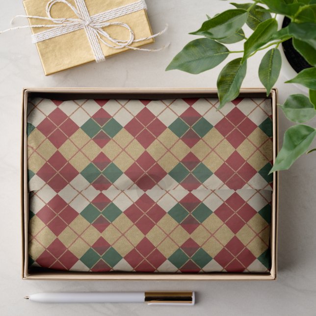 Papel De Seda Clásico, patrón de argyle de Navidad/invierno (Regalo )