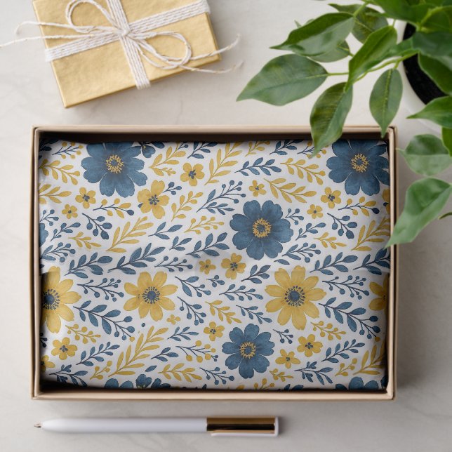 Papel De Seda Clásico patrón de arte floral étnico-mediterráneo (Regalo )