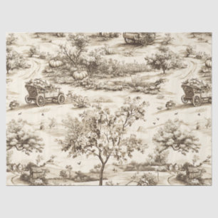 Papel De Seda Clásico Patrón de Otoño Sepia Calabaza Campo