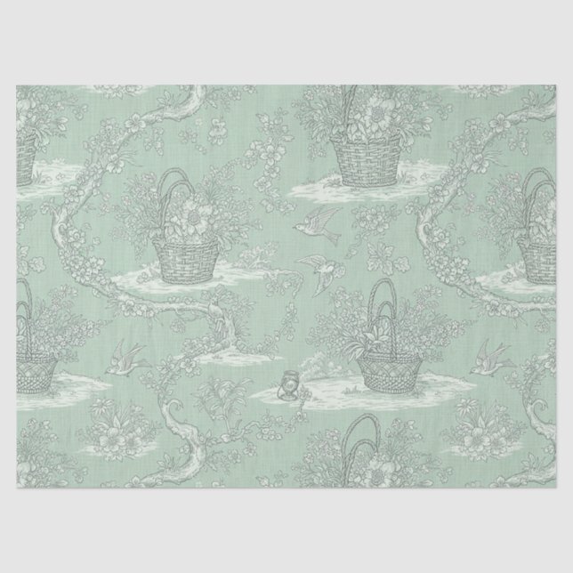 Papel De Seda Clásico ramo floral verde salvia patrón (Anverso)