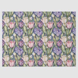 Papel De Seda Clásico Tulipanes Rosas, Morados, Blancos