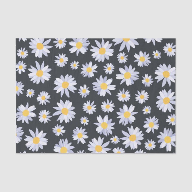 Papel De Seda Clásico White Daisy Flowers Botánico (Anverso)