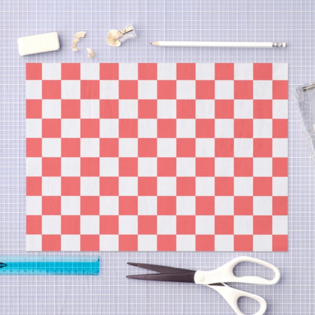 Papel De Seda Classic coral red checkerboard (Artesanía)