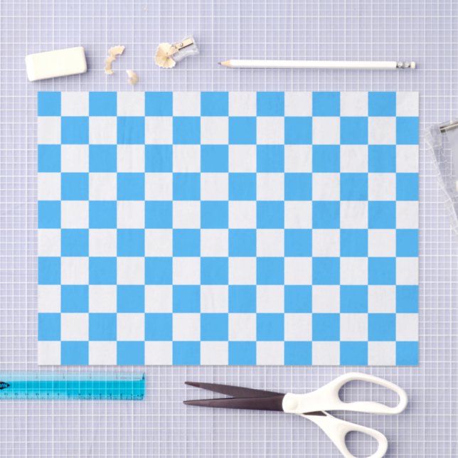 Papel De Seda Classic light blue checkerboard  (Artesanía)