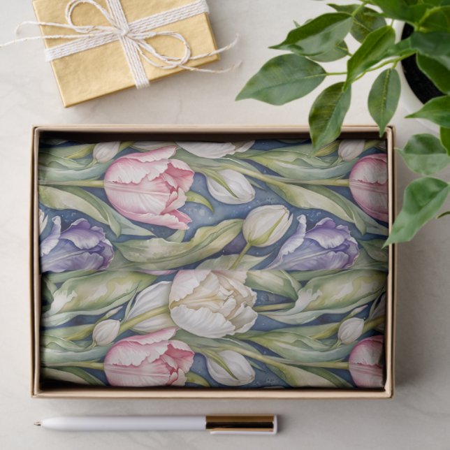 Papel De Seda Classic Pink, Purple, Whute Tulips (Regalo )