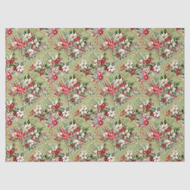 Papel De Seda Classic Poinsettia & Berry Holiday Tissue Paper (Anverso)