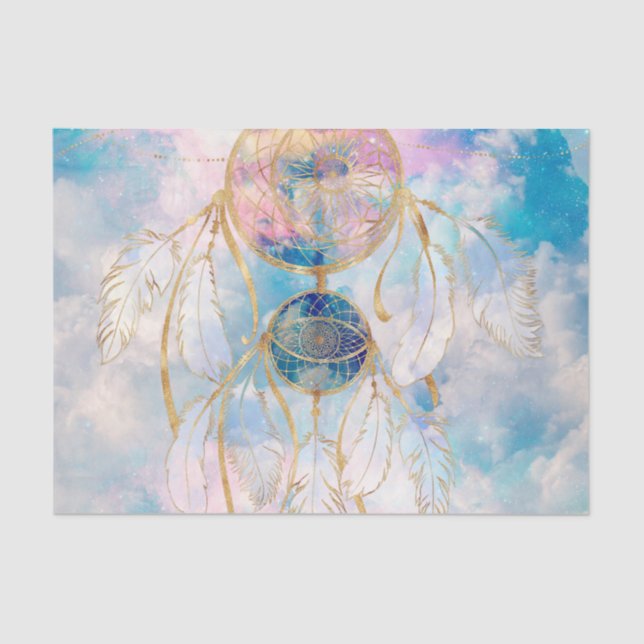 Papel De Seda Classy Gold dreamcatcher Rainbow Clouds Sky design (Anverso)