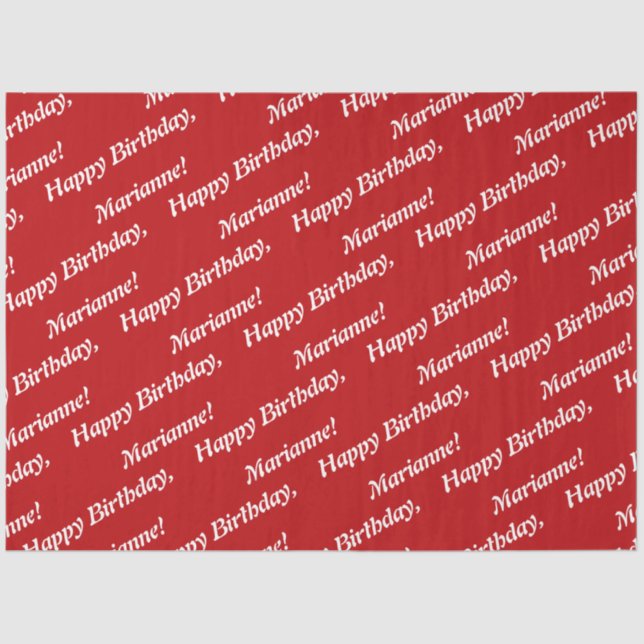Papel De Seda Classy Happy Birday Name Red Tissue Paper (Anverso)