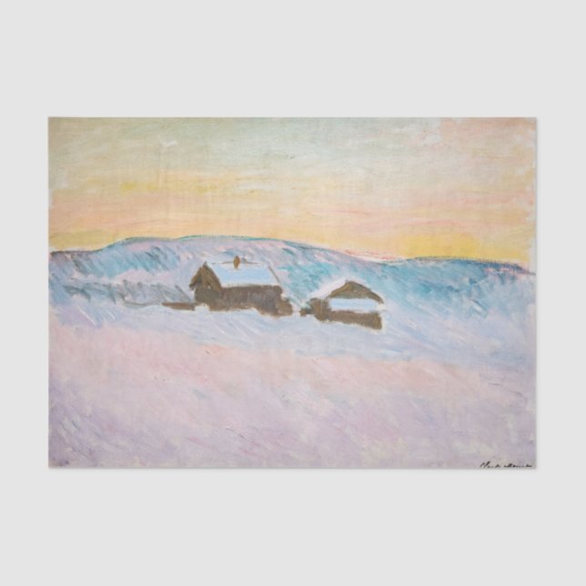 Papel De Seda Claude Monet - Paisaje noruego, casas azules (Anverso)