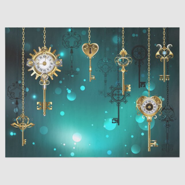 Papel De Seda Claves de esqueleto antiguas sobre fondo verde (Anverso)