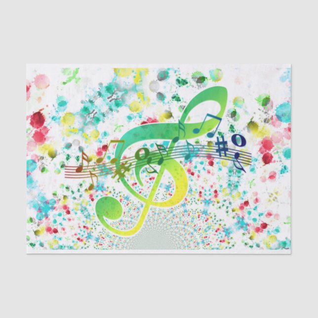Papel De Seda Clef Verde Y Notas Musicales (Anverso)