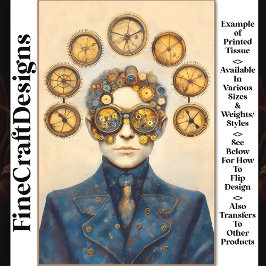 Papel De Seda Clockpunk Steampunk Man, Blue & Gold Z7 Decoupage