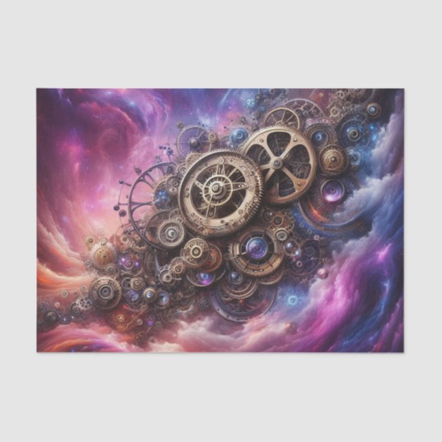 Papel De Seda Clockwork industrial Steampunk Purple and Pink (Anverso)