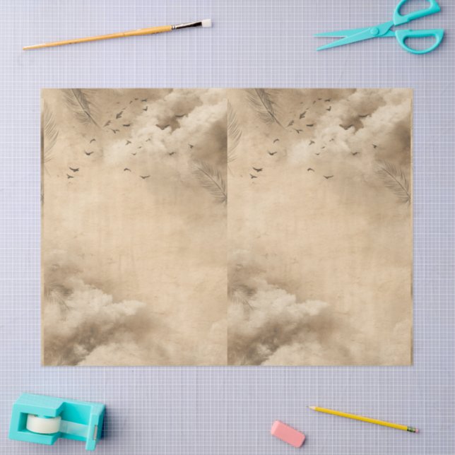 Papel De Seda Clouds Birds Feathers Pastel Sky Collage (Artesanía)