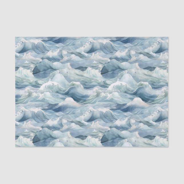 Papel De Seda Coastal Ocean Waves Watercolor Nautical (Anverso)