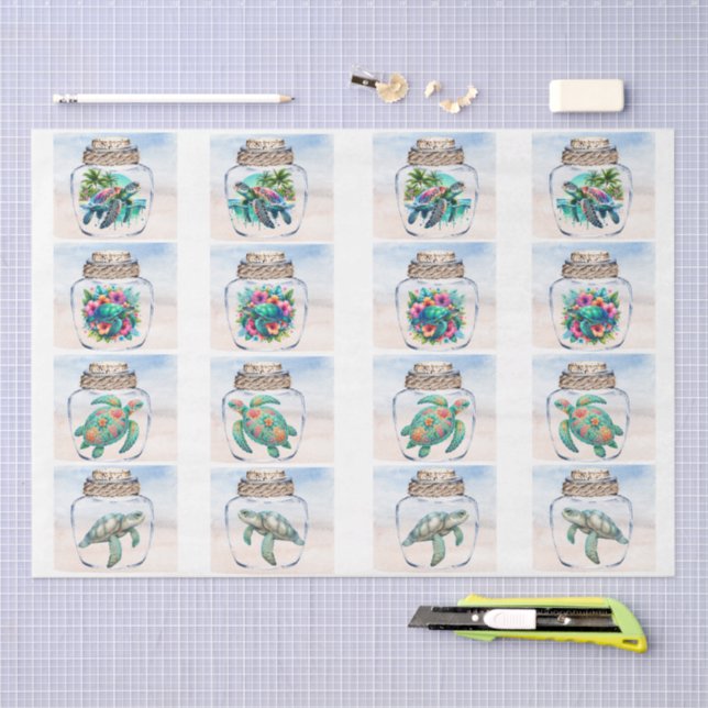 Papel De Seda Coastal Sea Turtles in a Jar Decoupage  (Artesanía)