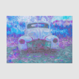 Papel De Seda Coche Antiguo Decoupage Azul Púrpura Rústico Vinta