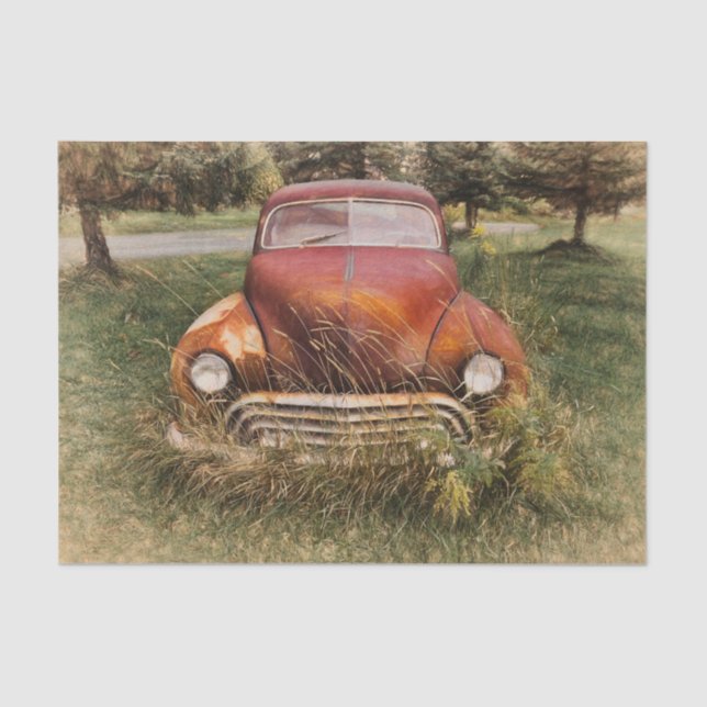 Papel De Seda Coche Antiguo Rojo Antiguo Decoupage Rústico (Anverso)