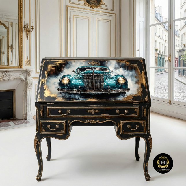 Papel De Seda Coche Antiguo Verde Azul Decoupage (Subido por el creador)