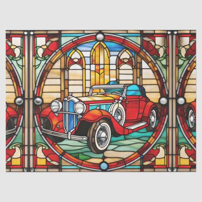 Papel De Seda Coche Clásico de Vidrio Pintado Falso para Arte de (Anverso)