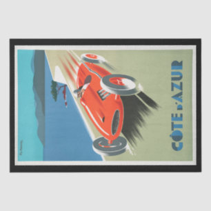 Papel De Seda Coche de Carreras Rojo de Viajes Vintage Cote d'Az