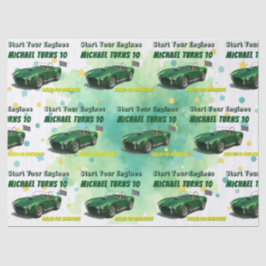 Papel De Seda Coche de Carreras verde de fiesta de cumpleaños de