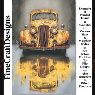 Papel De Seda Coche Ficticio Amarillo Retro Oxidado AU7 Decoupag