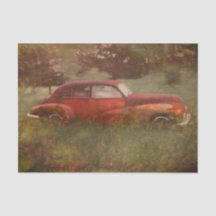 Coche Rojo Antiguo Decoupage de Arte Rústico Vinta