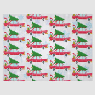 Papel De Seda Coche rojo retro que lleva un patrón de árbol de N